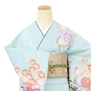 杜若と花車(水色裾黄緑)